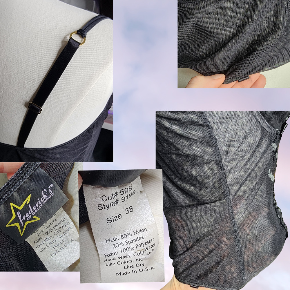 Vtg 90s Frederick's Hollywood Black Corset Bustier Lingerie Sheer Padded Top 38 - Picture 8 of 8